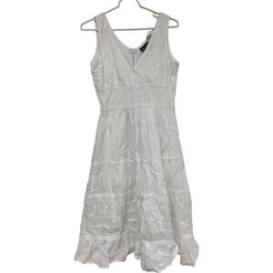A List By Wrapper Tiered Dress Womens Size 9 White Sleeveless V Neck Cotton